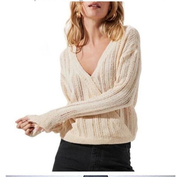 ASTR The Label Pointelle Crochet Knit Wrap Sweater XL Ivory NWT Boho Romantic - Picture 1 of 14